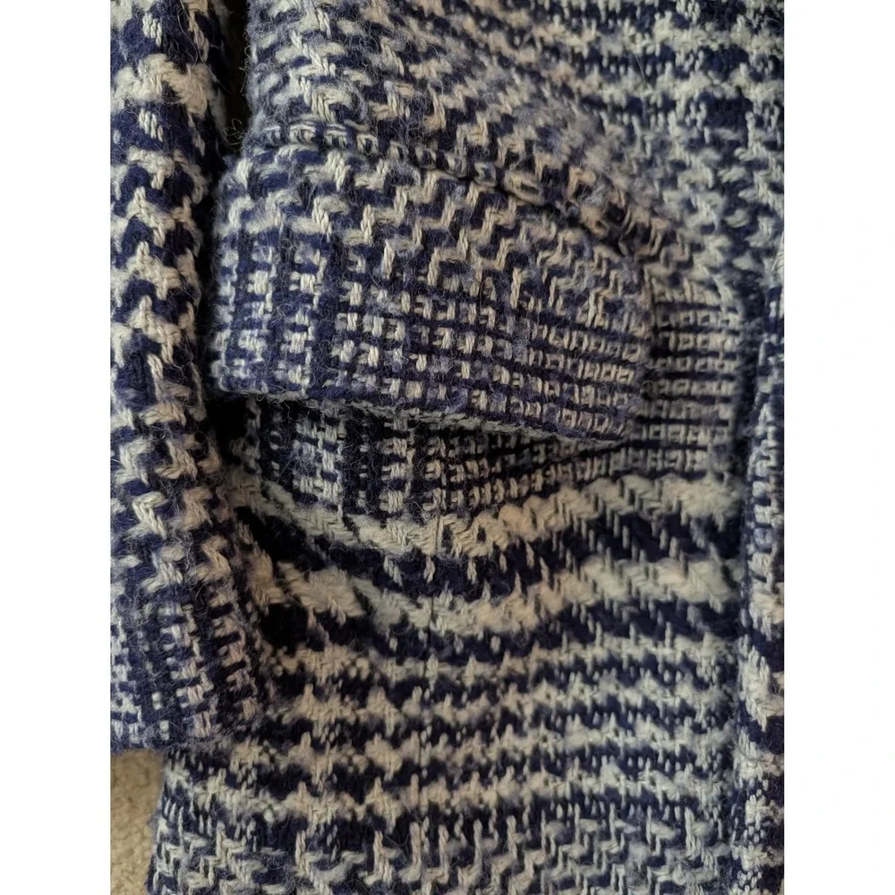 CECILIE Copenhagen Anthropologie Alvia Plaid Overcoat Navy Wool Blend Coat- S - Picture 7 of 9